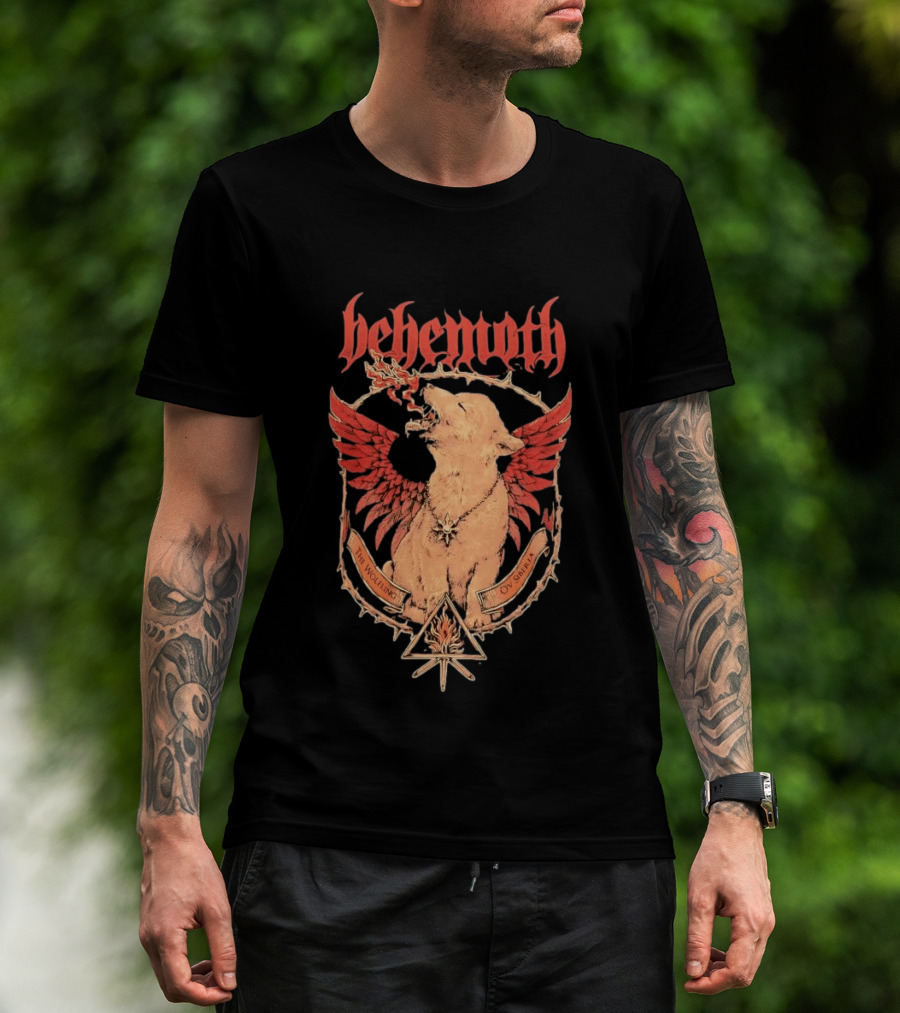 Behemoth The Wolfling Ov Siberia Fire Wings Wolf Sun Sigil Black Metal Music T-Shirt