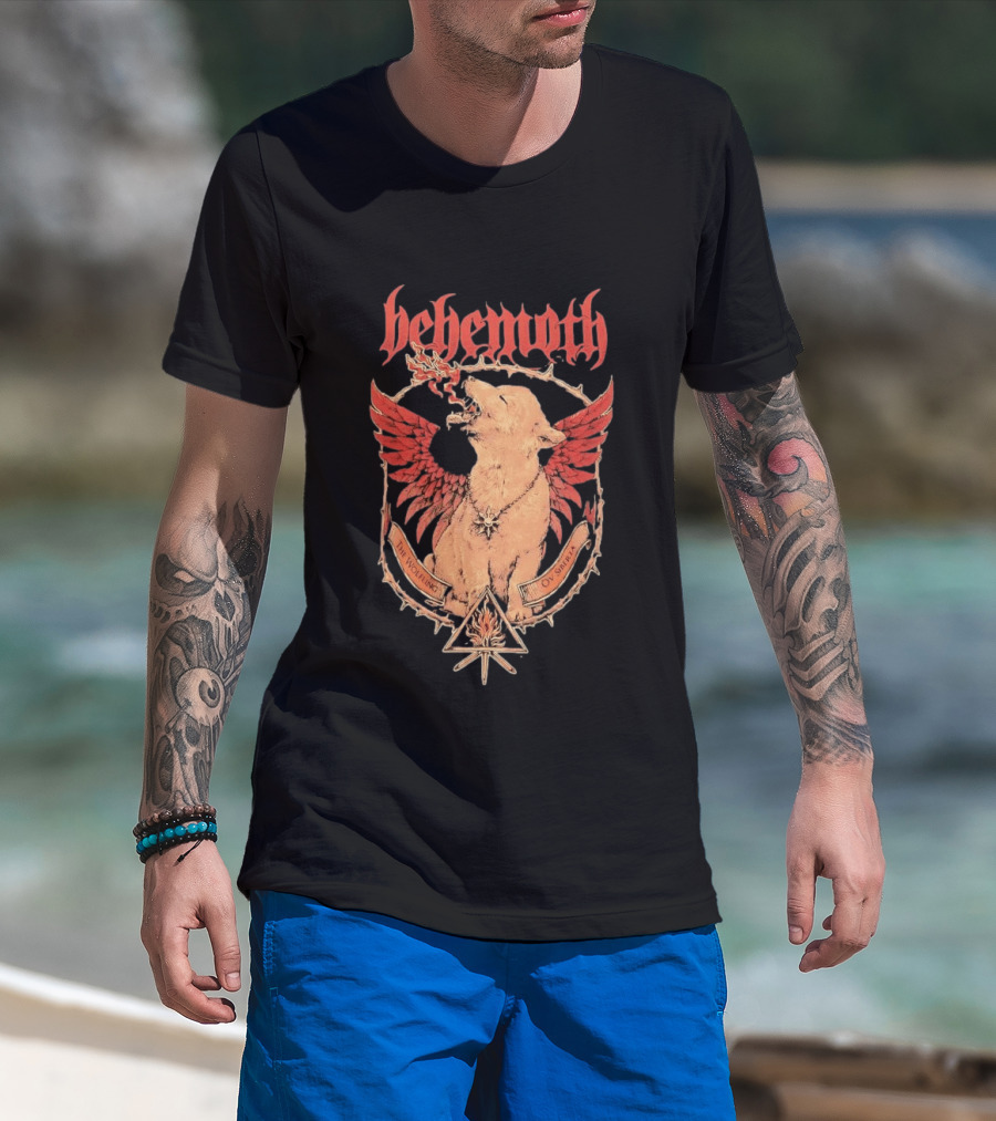 Behemoth The Wolfling Ov Siberia Fire Wings Wolf Sun Sigil Black Metal Music T-Shirt