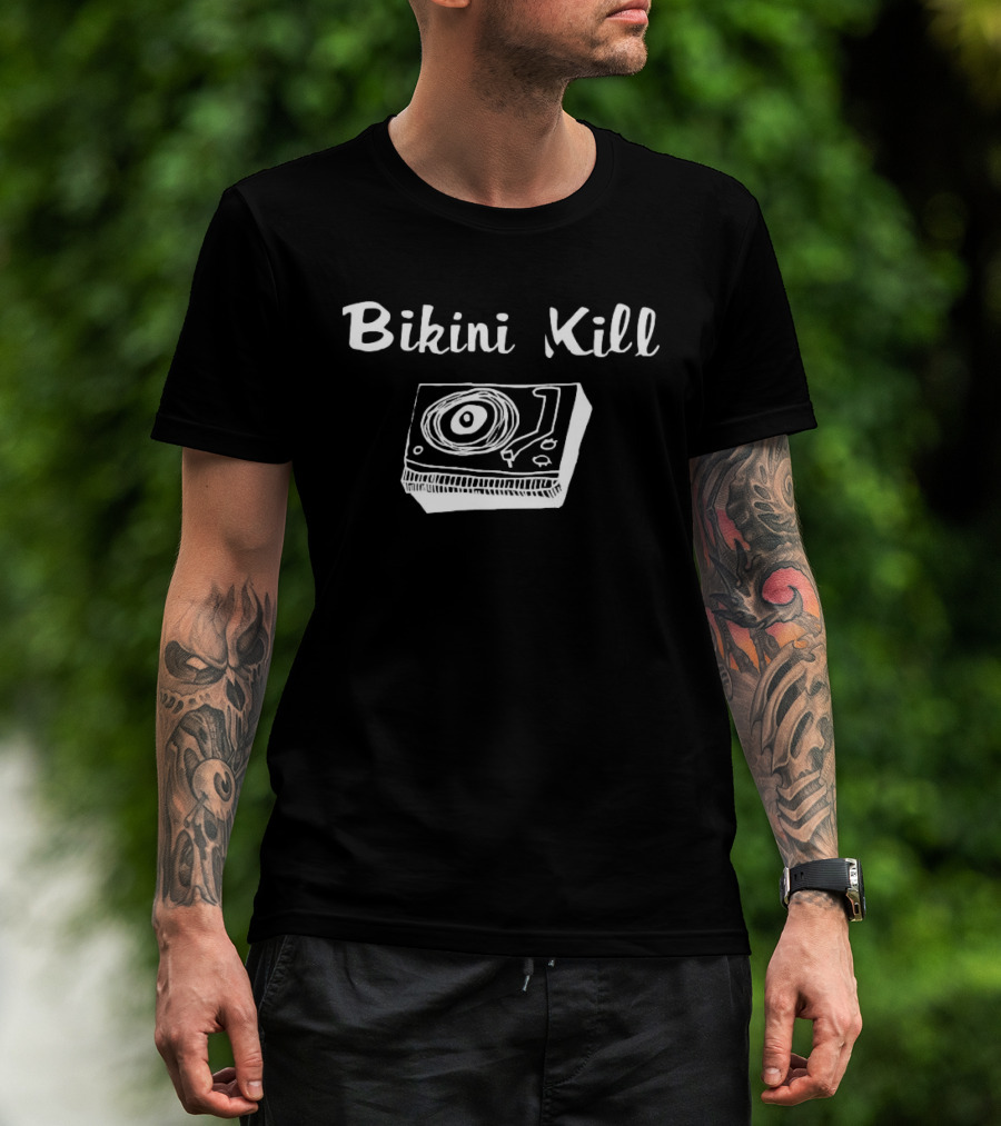 Bikini Kill Record Player Punk Rock Minimalist Line Drawing Band Music T-Shirt
