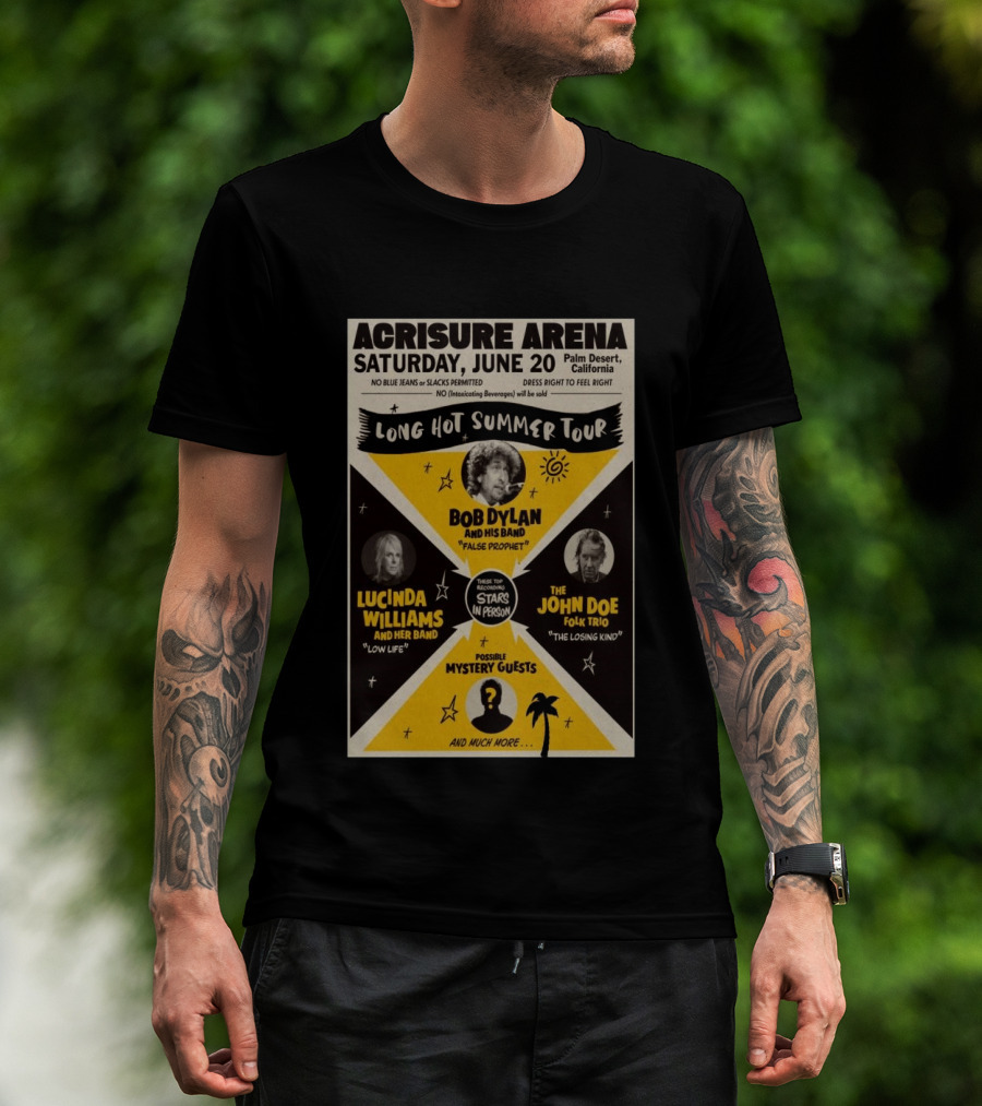 Bob Dylan Long Hot Summer Tour Acrisure Arena June 20 2026 Palm Desert Featuring Lucinda Williams John Doe T-Shirt