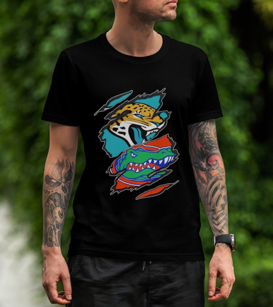 Jacksonville Jaguars Florida Gators Two Teams One Heart Scratch T-Shirt