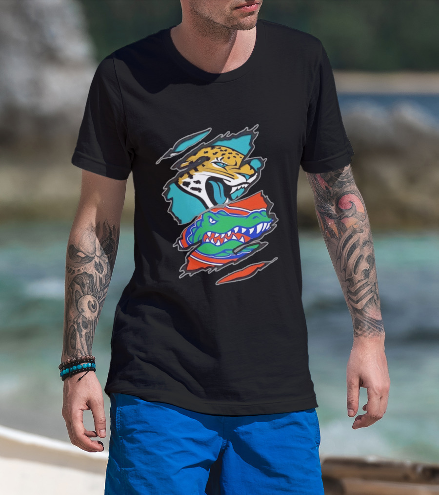 Jacksonville Jaguars Florida Gators Two Teams One Heart Scratch T-Shirt
