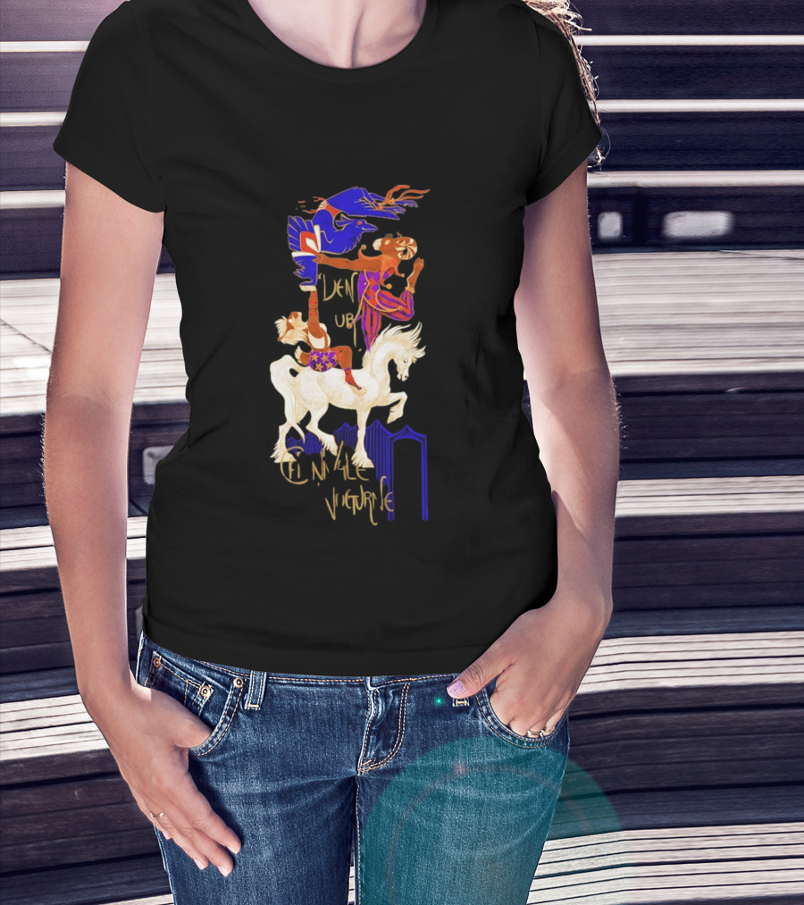 Cirque Style Acrobats On Horseback With Blue And Gold Accents T-Shirt