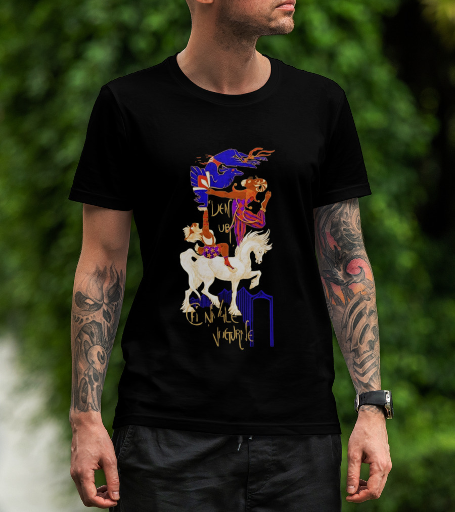 Cirque Style Acrobats On Horseback With Blue And Gold Accents T-Shirt