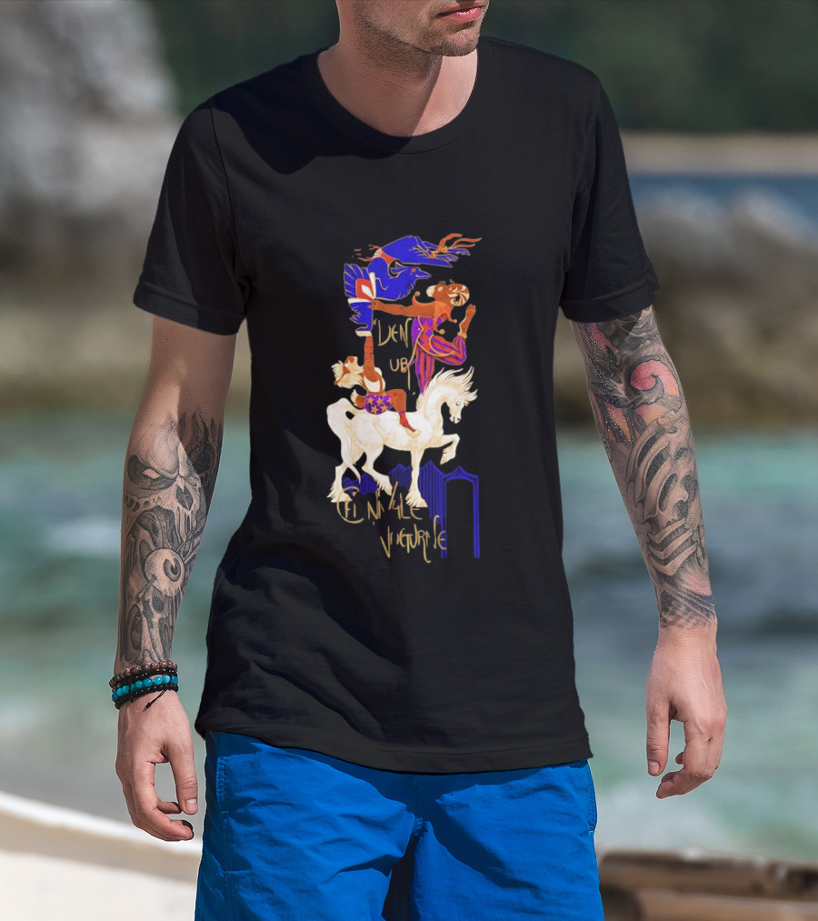 Cirque Style Acrobats On Horseback With Blue And Gold Accents T-Shirt