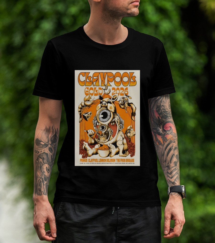 Claypool Gold 2026 Primus Lennon Delirium The Frog Brigade Atlanta June 20 Synovus Bank Amphitheater T-Shirt