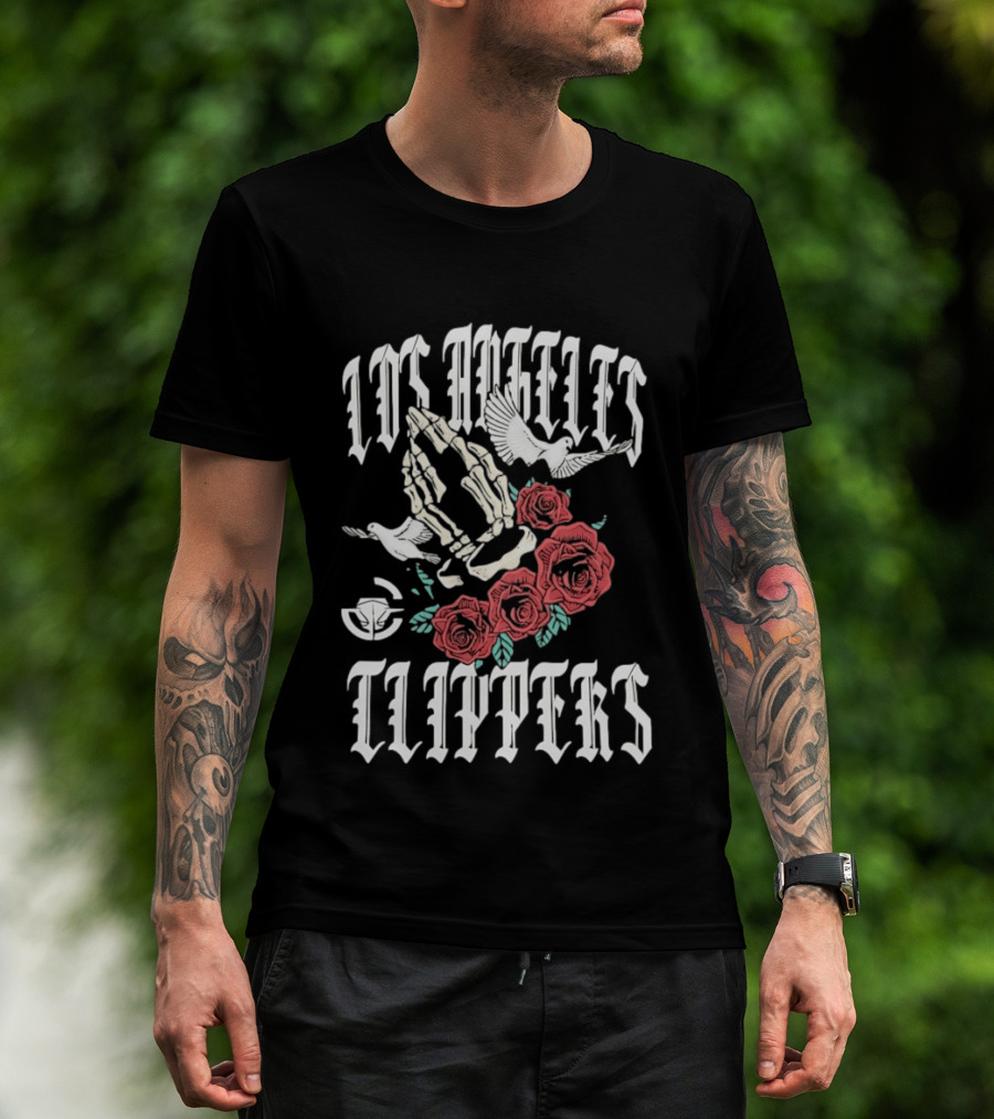 Los Angeles Clippers Praying Skeleton Hands Roses Doves T-Shirt