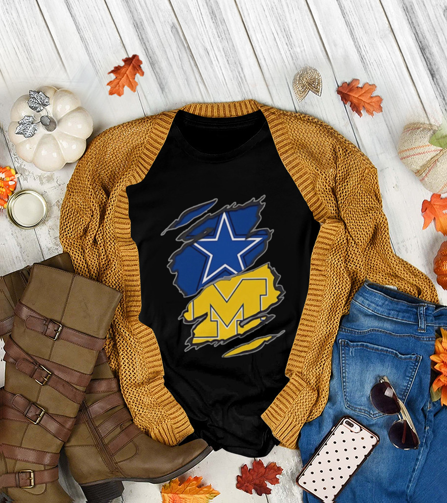 Dallas Cowboys Michigan Wolverines Two Teams One Heart T-Shirt