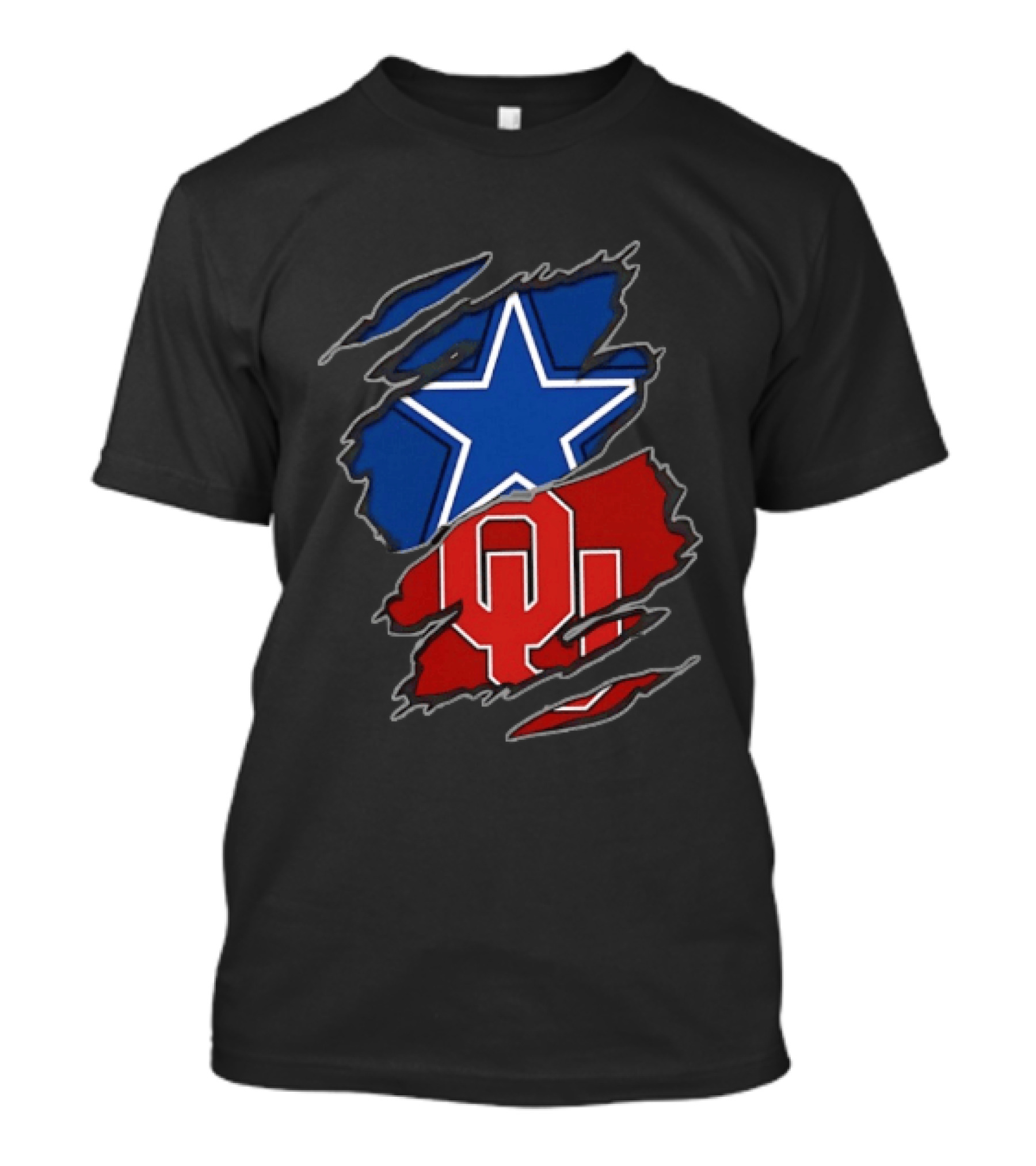 Dallas Cowboys Oklahoma Sooners Two Teams One Heart Scratch T-Shirt