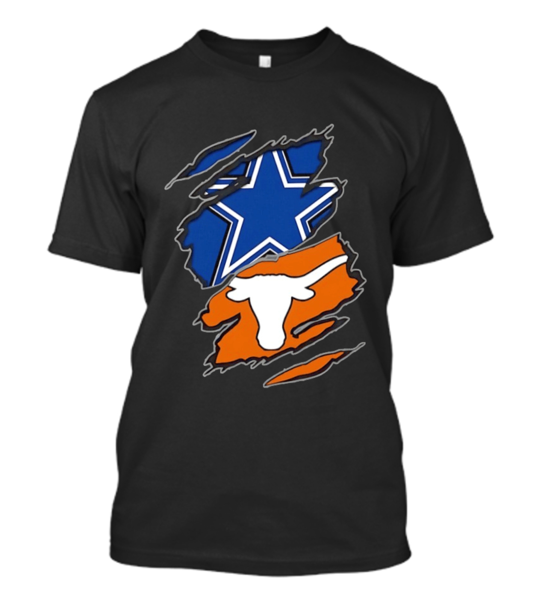 Dallas Cowboys Texas Longhorns Two Teams One Heart Scratch Torn Star Helmet T-Shirt