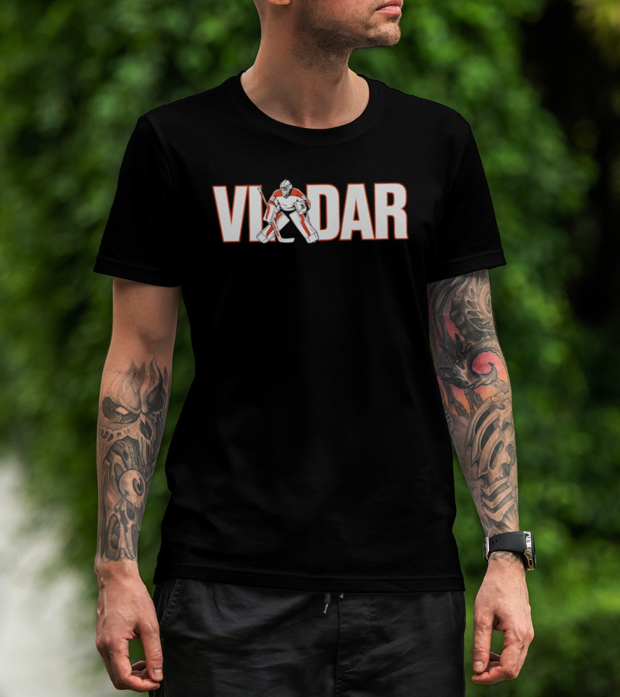 Dan Vladar Philadelphia Flyers Hockey Goalie Name Vladar With Player Stance T-Shirt