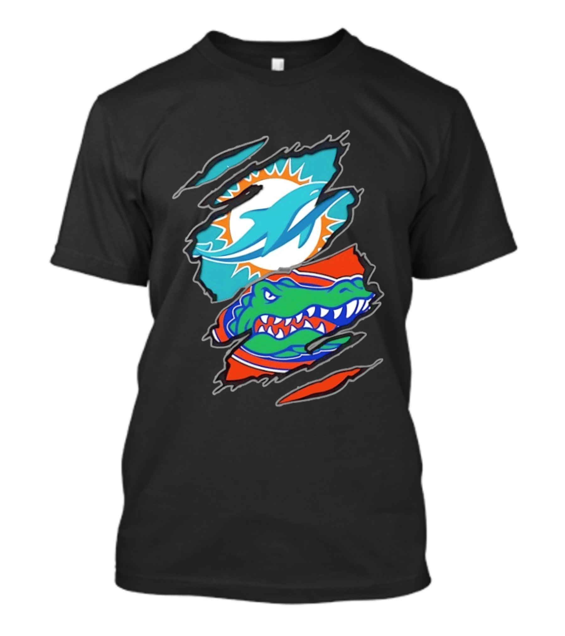 Miami Dolphins Florida Gators Two Teams One Heart Scratch T-Shirt