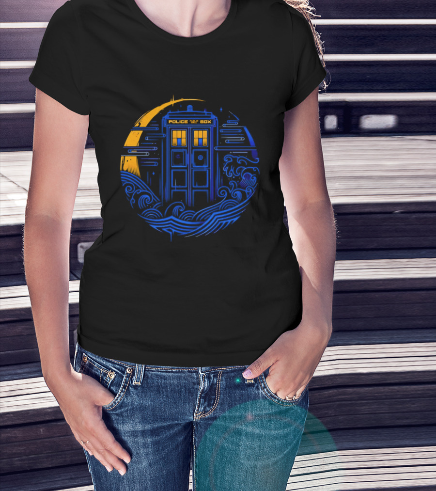 Doctor Who TARDIS Police Box Japanese Wave Sci Fi T-Shirt
