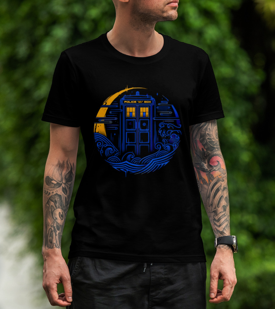 Doctor Who TARDIS Police Box Japanese Wave Sci Fi T-Shirt