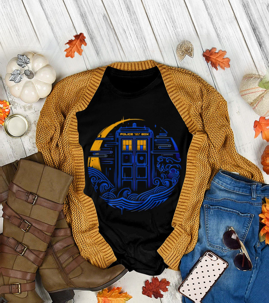 Doctor Who TARDIS Police Box Japanese Wave Sci Fi T-Shirt
