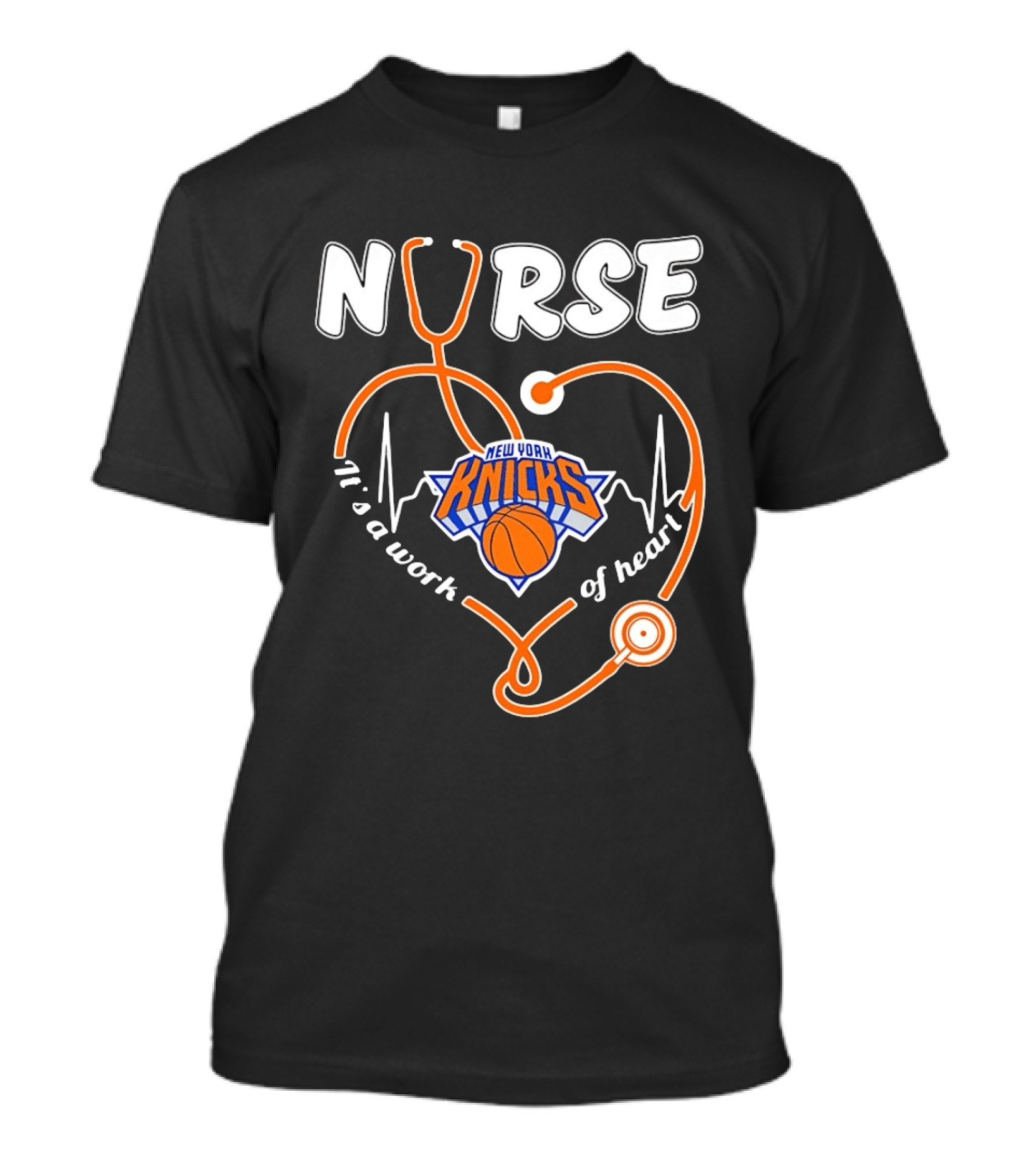 New York Knicks Nurse Stethoscope Heartbeat It's A Work Of Heart T-Shirt
