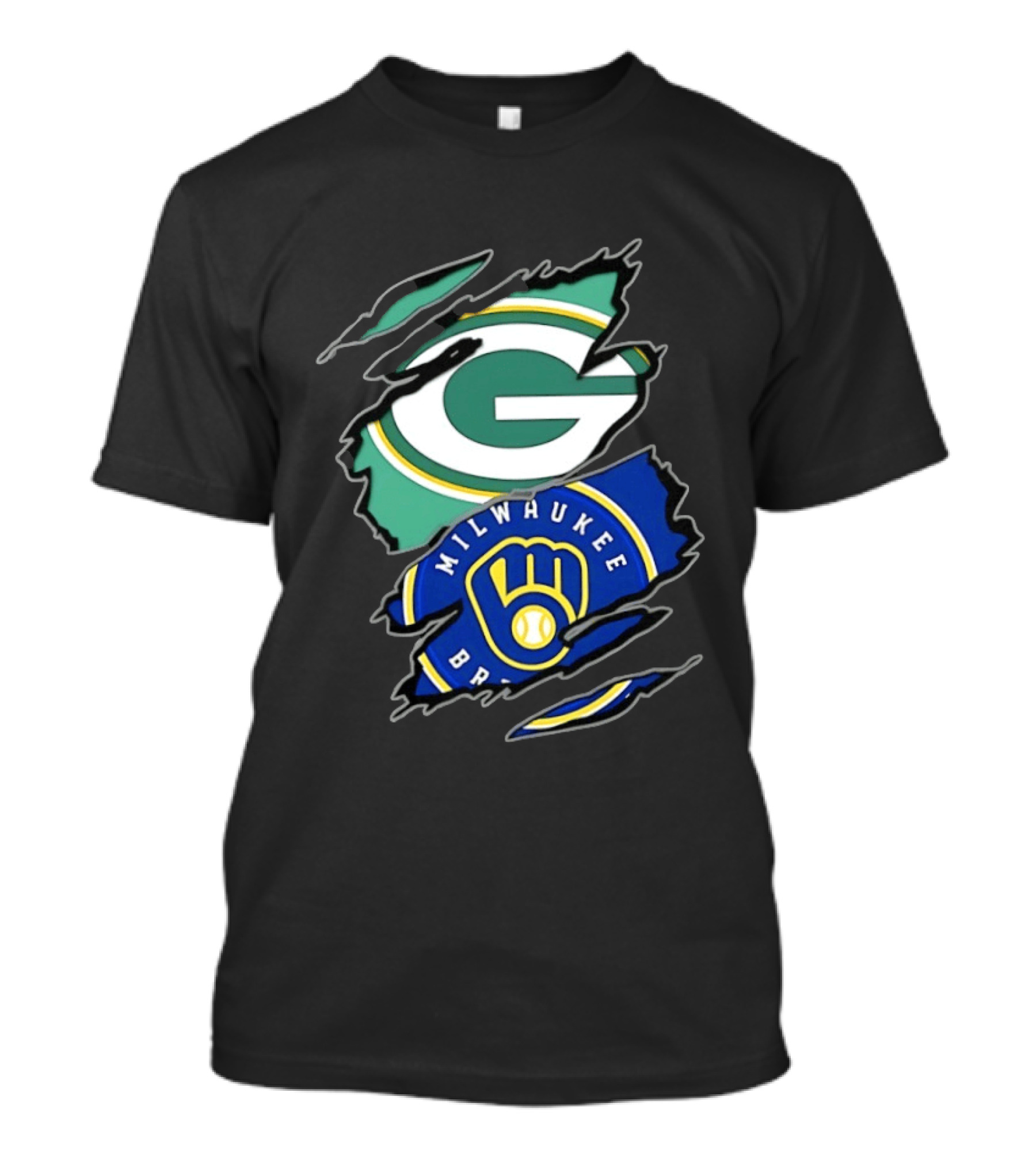 Green Bay Packers Milwaukee Brewers Two Teams One Heart Scratch T-Shirt