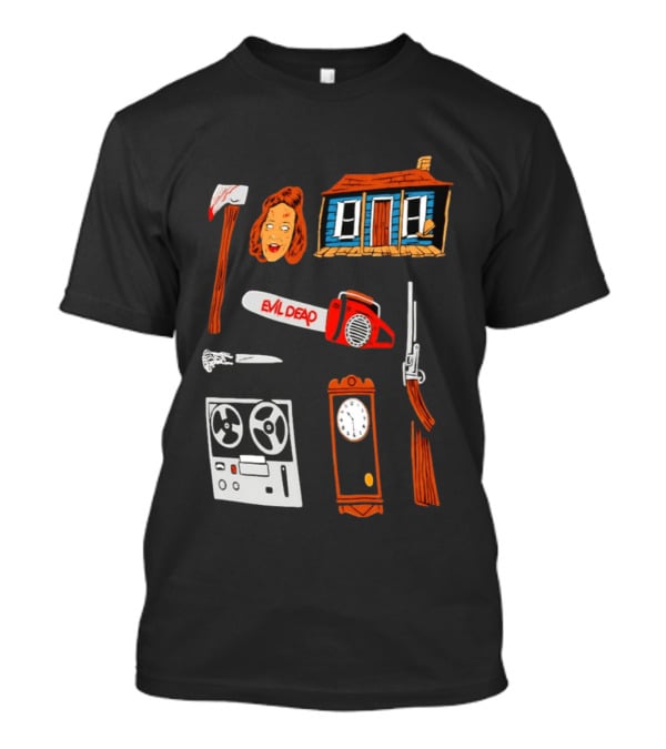 Evil Dead Horror Collage Chainsaw Cabin Axe Ash Williams T-Shirt