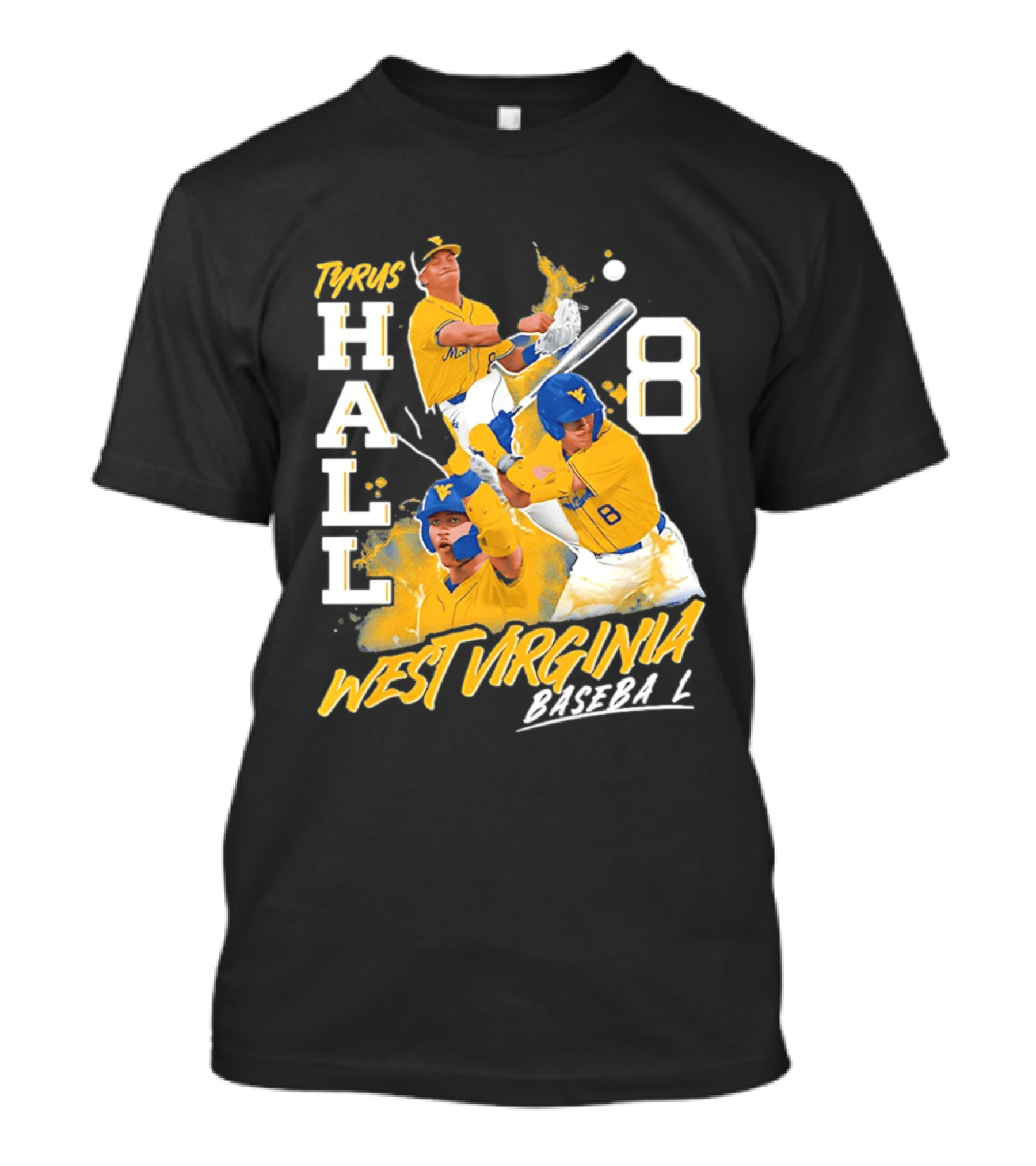 Tyrus Hall 8 West Virginia Baseball Mountaineers T-Shirt