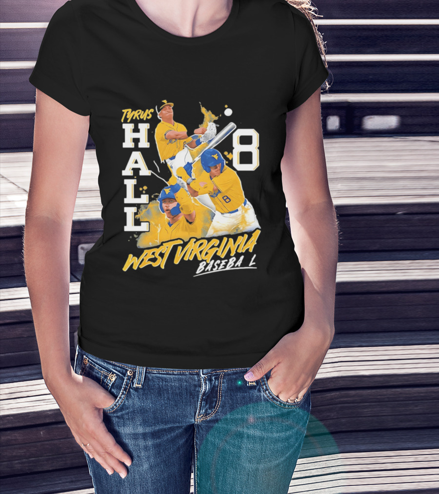 Tyrus Hall 8 West Virginia Baseball Mountaineers T-Shirt