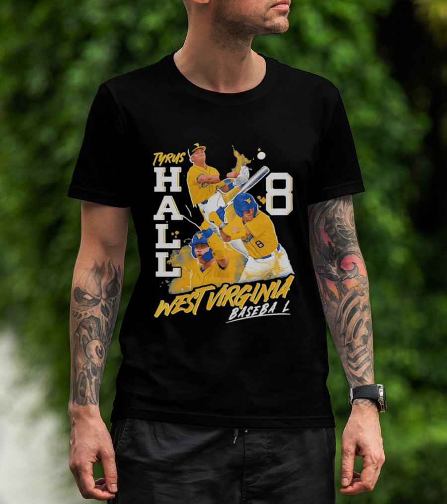 Tyrus Hall 8 West Virginia Baseball Mountaineers T-Shirt