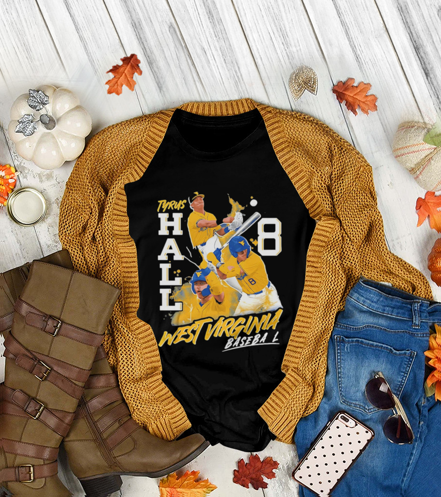 Tyrus Hall 8 West Virginia Baseball Mountaineers T-Shirt