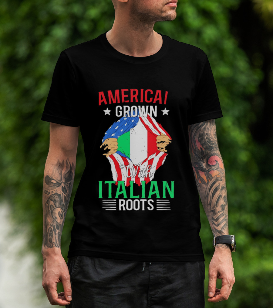 American Grown Italian Roots Flag Inside Patriotic Heritage T-Shirt