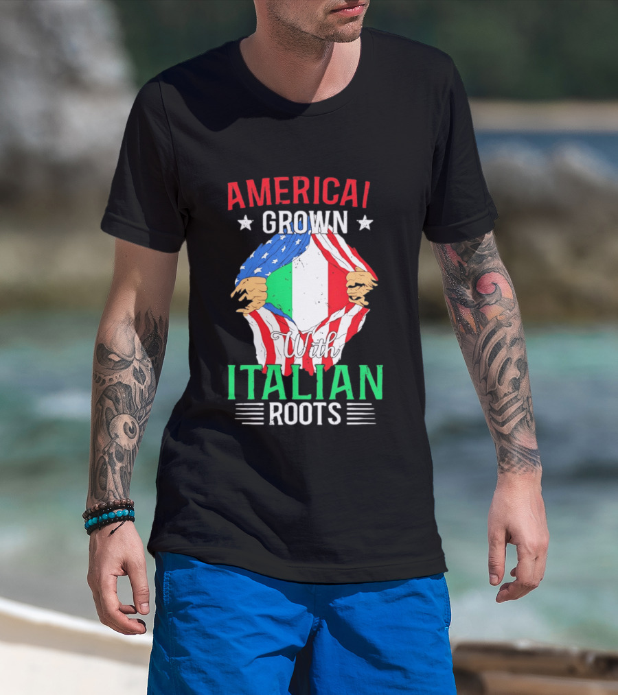 American Grown Italian Roots Flag Inside Patriotic Heritage T-Shirt
