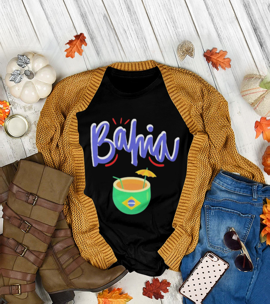 Bahia Brazil Salvador Culture Pride with Iconic Tropical Drink and Brazilian Flag T-Shirt