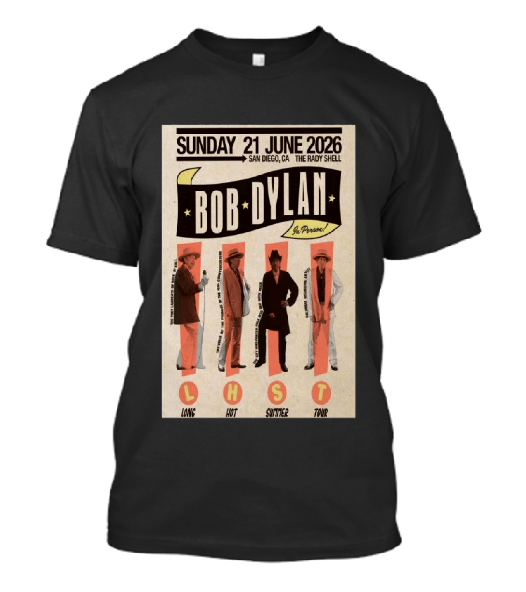 Bob Dylan In Person San Diego The Rady Shell 21 June 2026 Long Hot Summer Tour T-Shirt