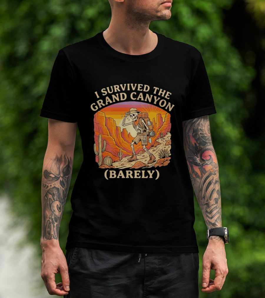 I Survived The Grand Canyon Barely Skeleton Backpack Sunset Cactus T-Shirt
