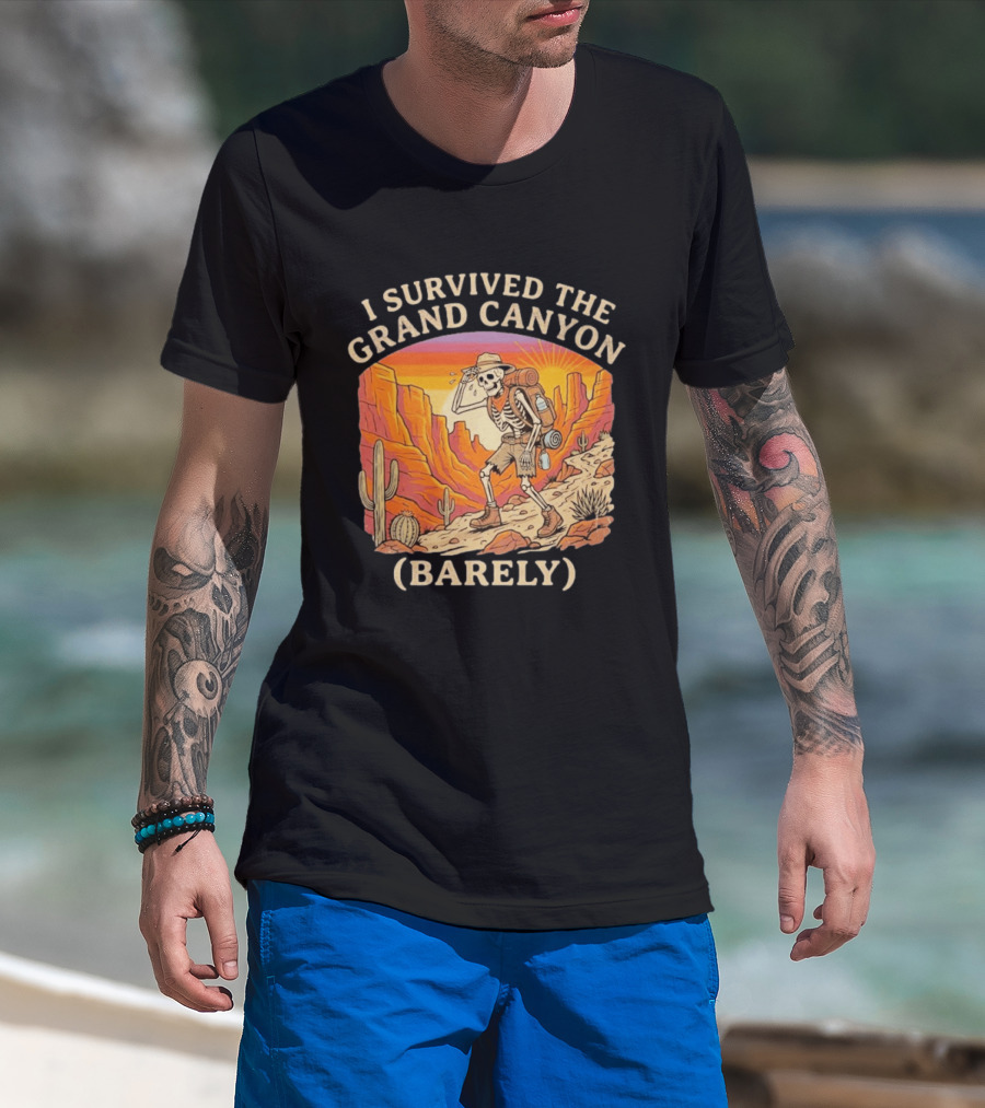I Survived The Grand Canyon Barely Skeleton Backpack Sunset Cactus T-Shirt