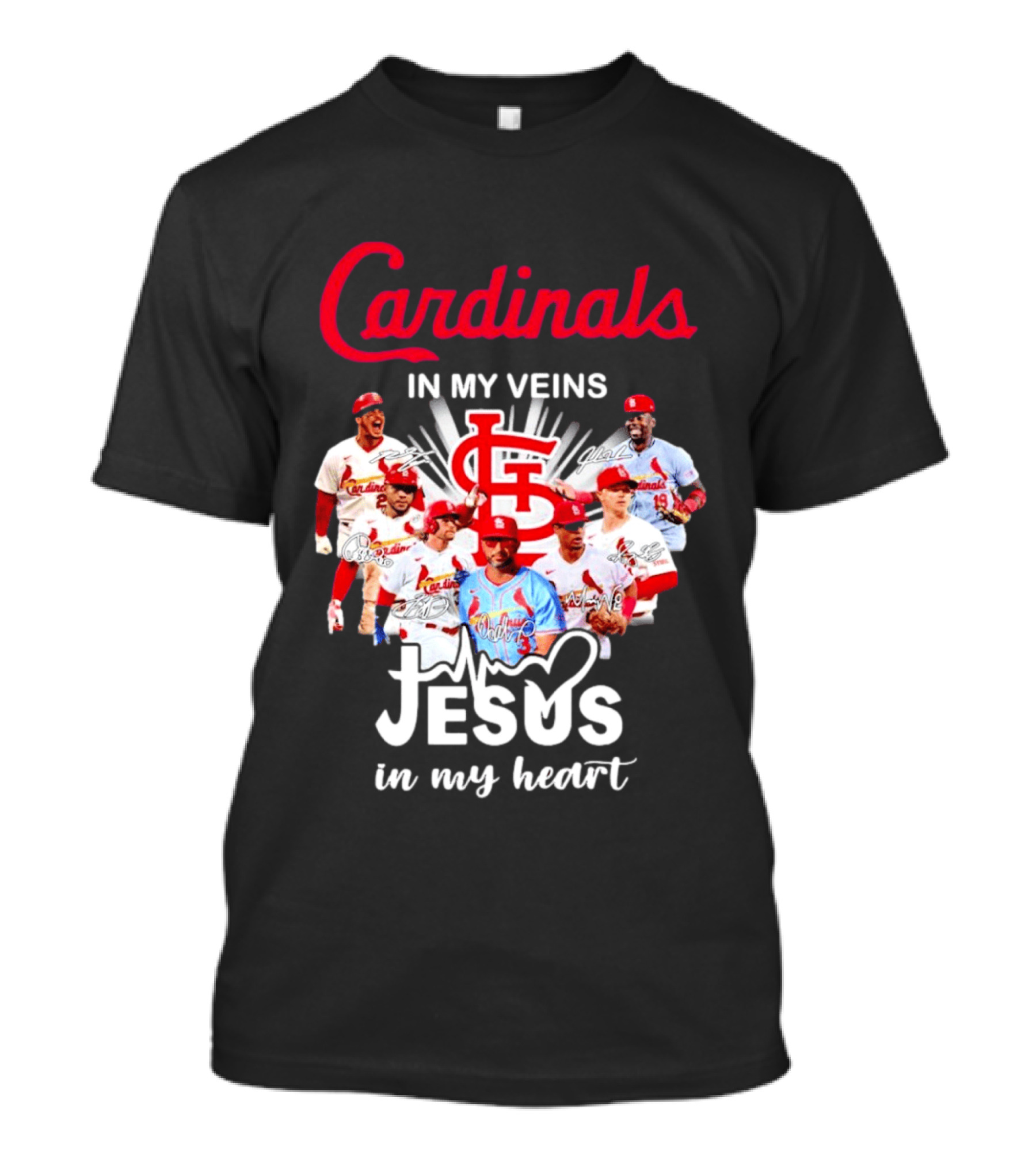 St Louis Cardinals In My Veins Jesus In My Heart Baseball Team Players T-Shirt