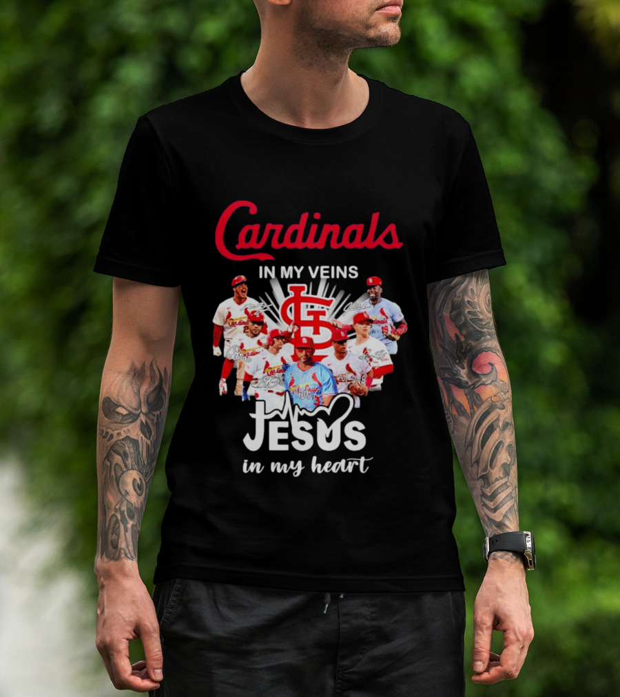 St Louis Cardinals In My Veins Jesus In My Heart Baseball Team Players T-Shirt