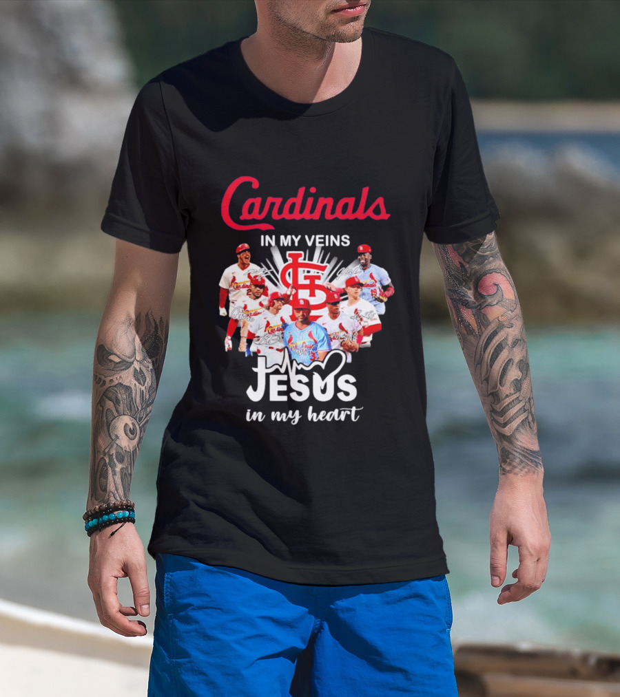 St Louis Cardinals In My Veins Jesus In My Heart Baseball Team Players T-Shirt