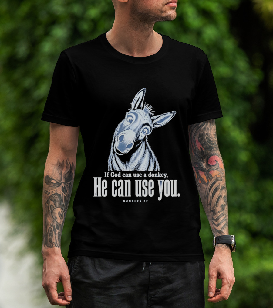 If God Can Use A Donkey He Can Use You Cartoon Donkey Numbers 22 T-Shirt