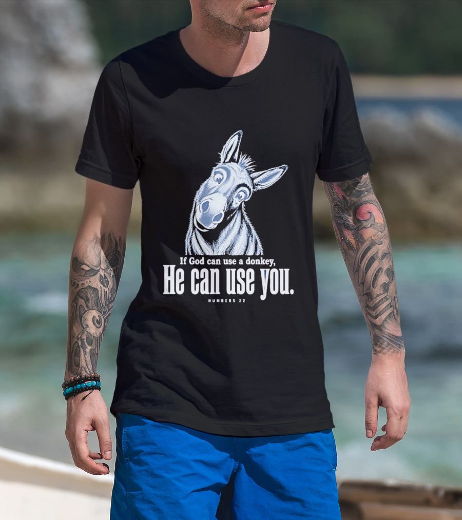 If God Can Use A Donkey He Can Use You Cartoon Donkey Numbers 22 T-Shirt