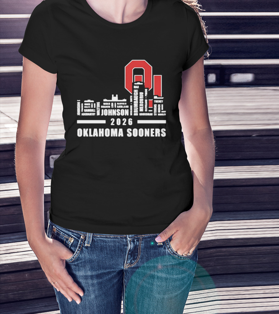 Oklahoma Sooners 2026 Johnson City Skyline Player Name T-Shirt