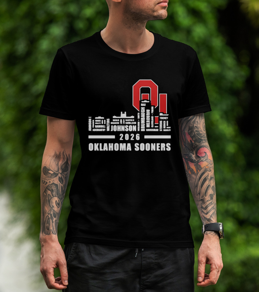 Oklahoma Sooners 2026 Johnson City Skyline Player Name T-Shirt