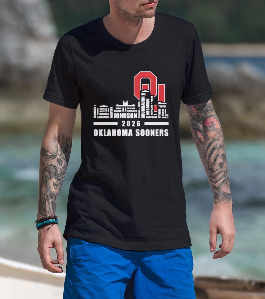 Oklahoma Sooners 2026 Johnson City Skyline Player Name T-Shirt