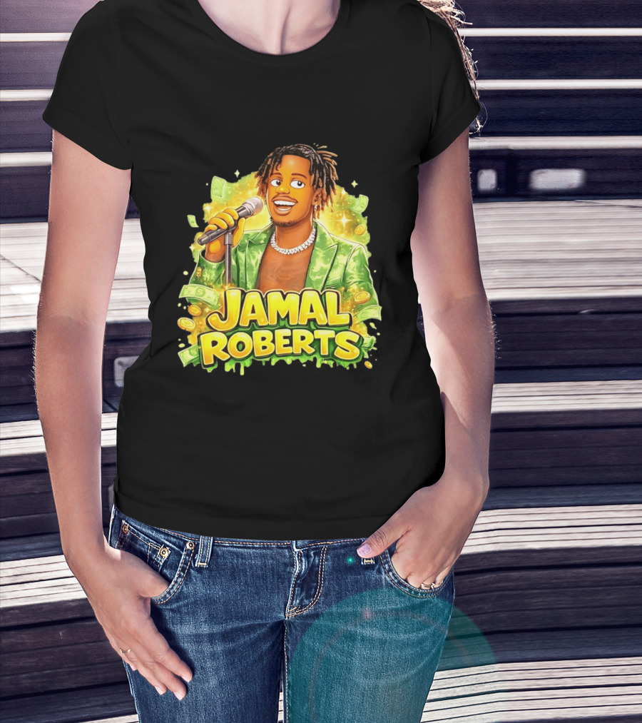 Jamal Roberts 2025 American Idol Winner Illustrated Mic Holding Dollar Sign T-Shirt