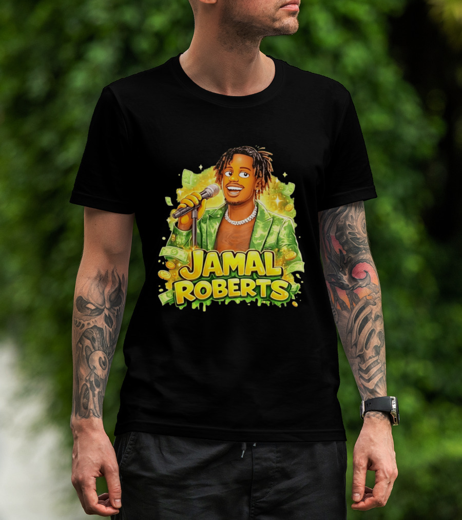 Jamal Roberts 2025 American Idol Winner Illustrated Mic Holding Dollar Sign T-Shirt