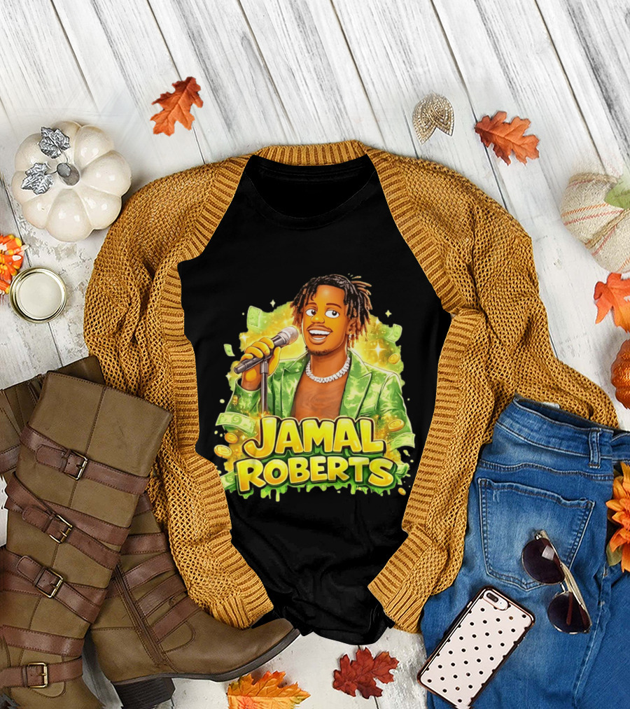 Jamal Roberts 2025 American Idol Winner Illustrated Mic Holding Dollar Sign T-Shirt