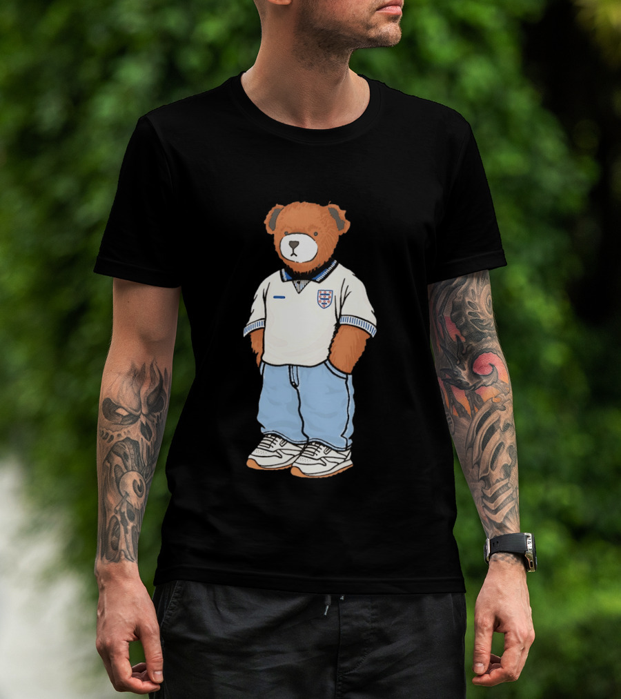 Three Lions England '90 Pickles Teddy Bear Retro Soccer Fan T-Shirt