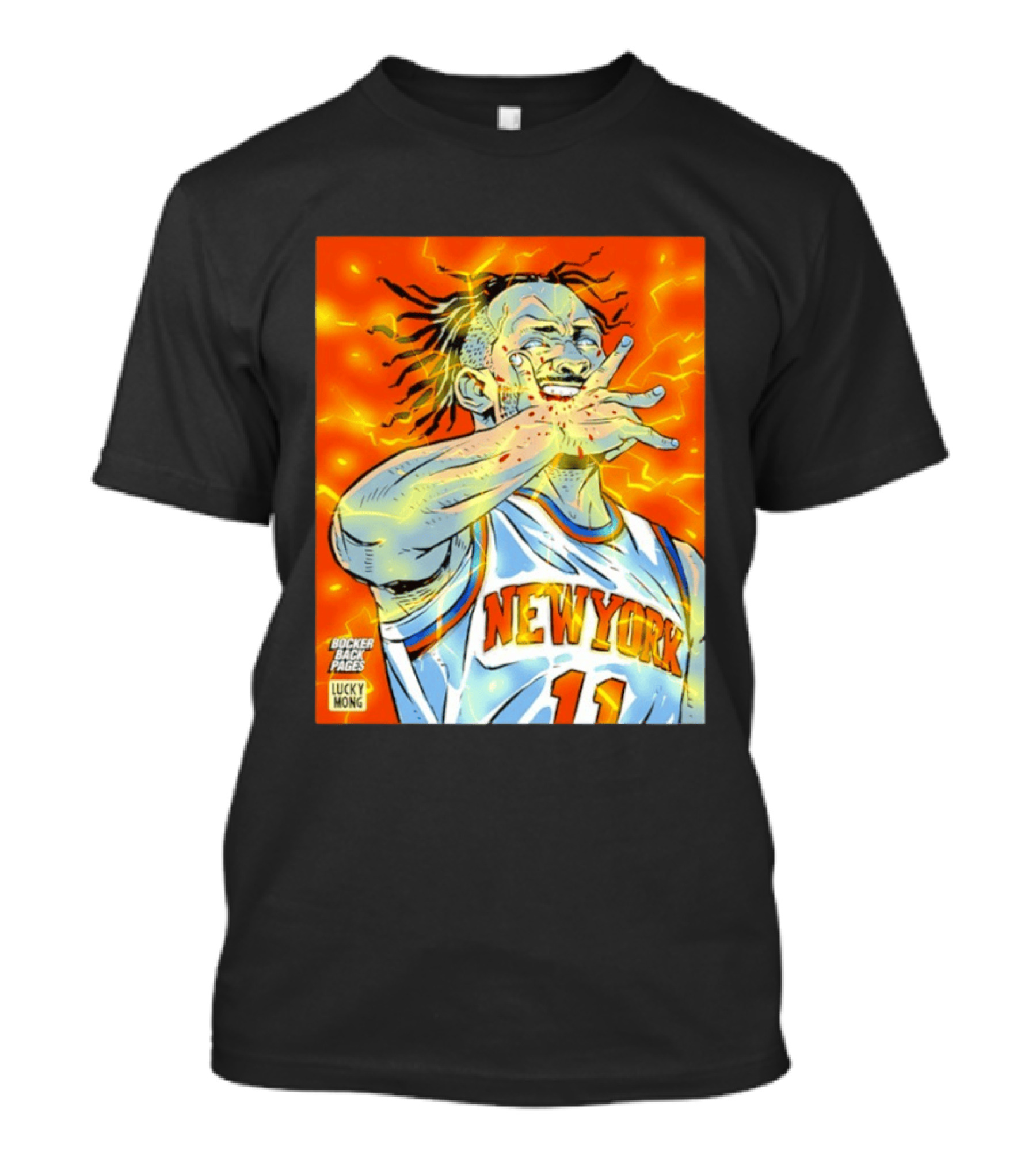 New York Knicks Jalen Brunson Comic Bite By Bocker Back Pages Lucky Mong T-Shirt