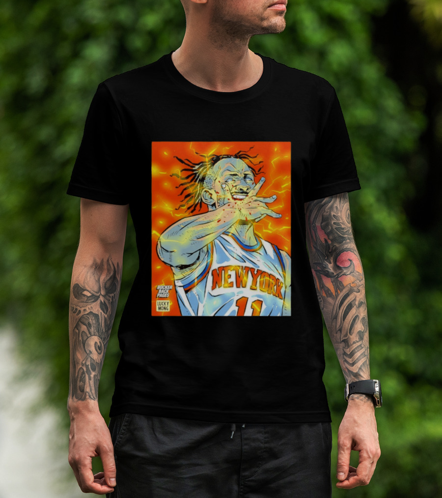 New York Knicks Jalen Brunson Comic Bite By Bocker Back Pages Lucky Mong T-Shirt