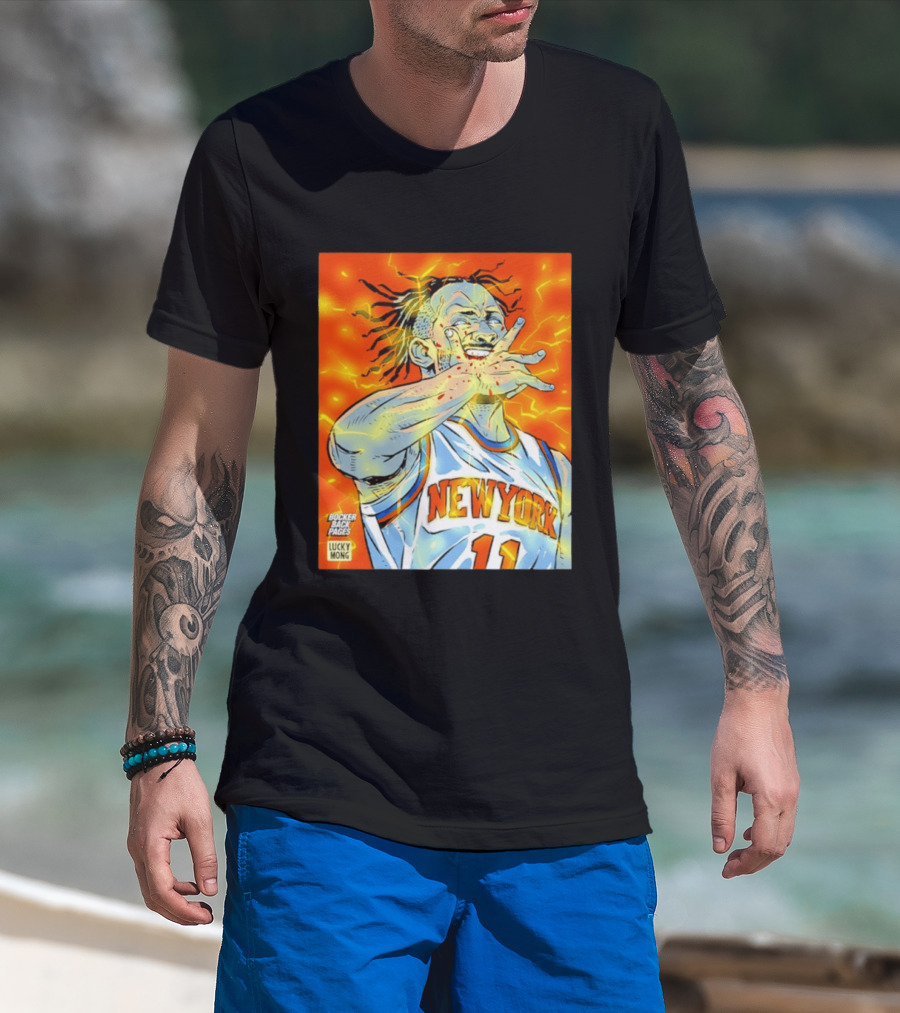 New York Knicks Jalen Brunson Comic Bite By Bocker Back Pages Lucky Mong T-Shirt