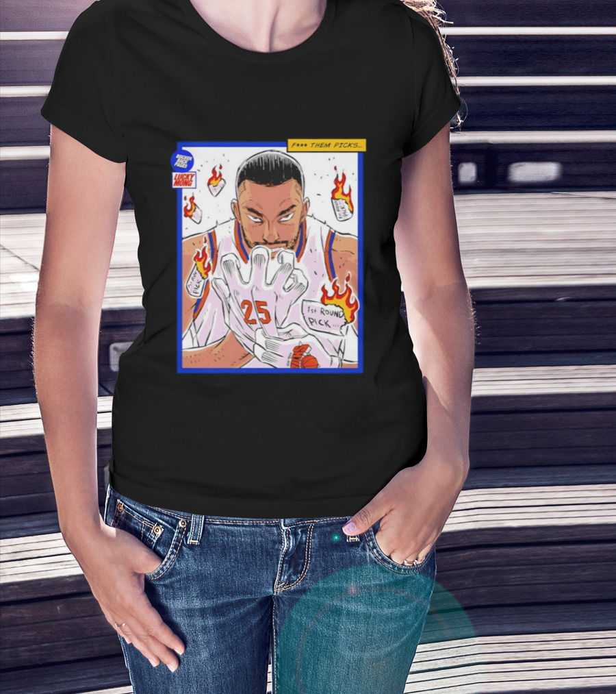 Lucky Mong Knicks Mikal Bridges Comic 25 Flames 1st Round Picks T-Shirt