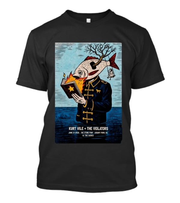 Kurt Vile + The Violators June 21 2026 Stone Pony Asbury Park NJ W/ The Sadies Surreal Fish Head Reading Book Burning Tree Swing T-Shirt