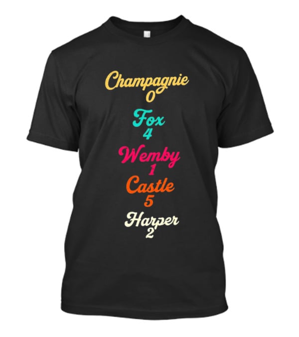 San Antonio Spurs Basketball Champagnie 0 Fox 4 Wemby 1 Castle 5 Harper 2 T-Shirt